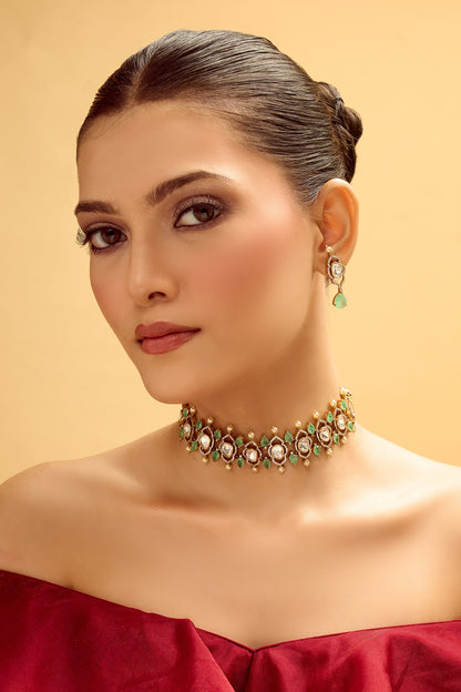 Mint Brass Necklace & Earring Set 