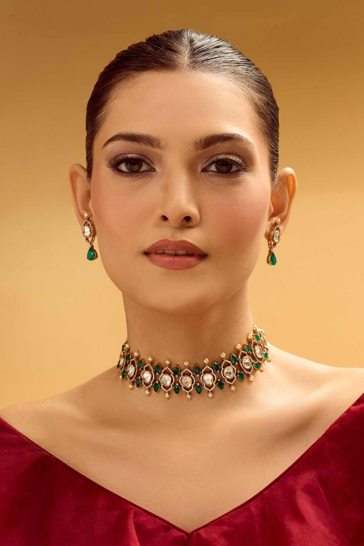 Green Brass Necklace & Earring Set 