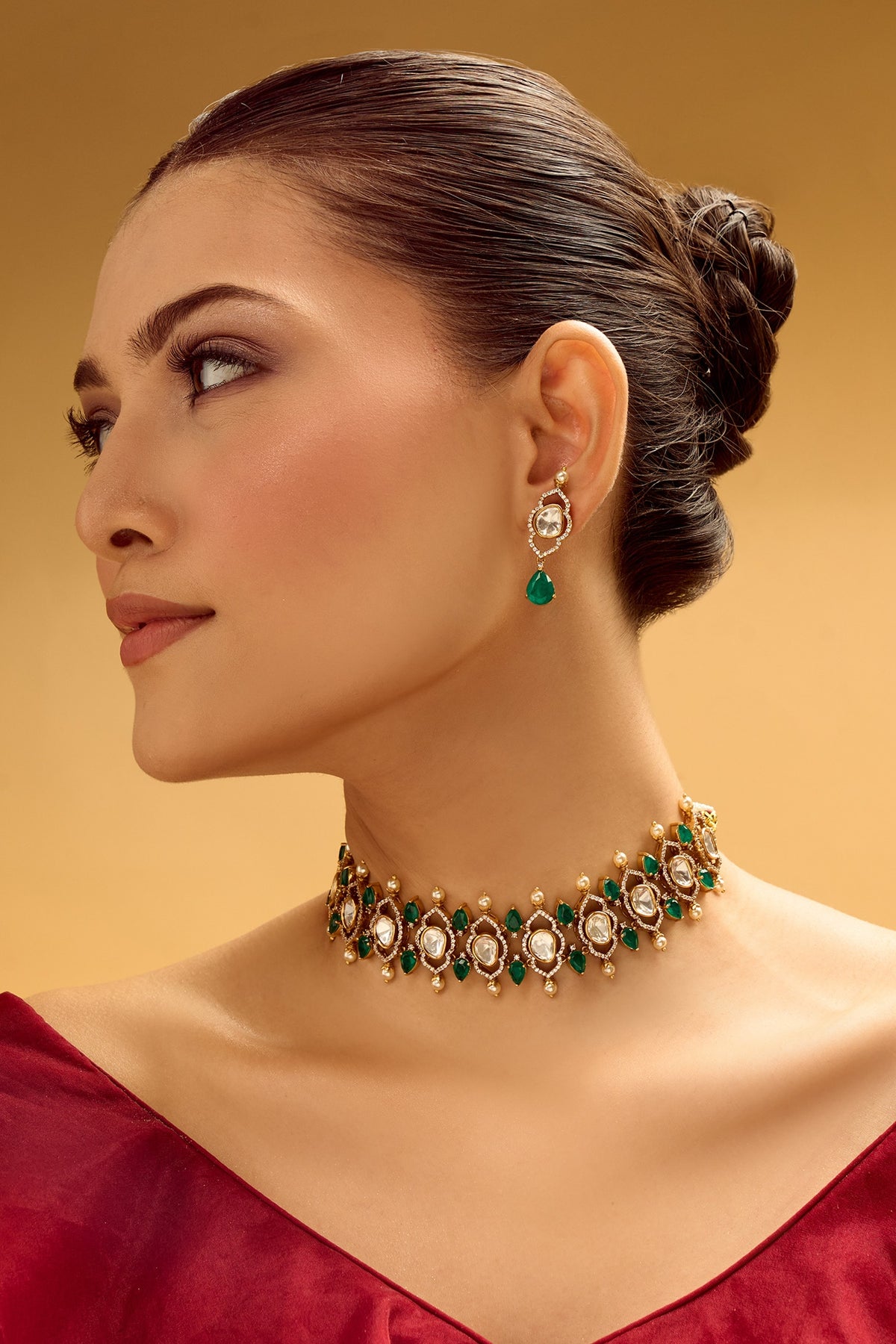 Green Brass Necklace & Earring Set 