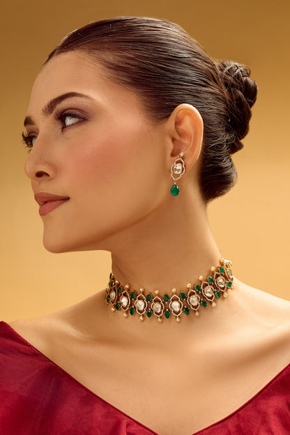 Green Brass Necklace & Earring Set 