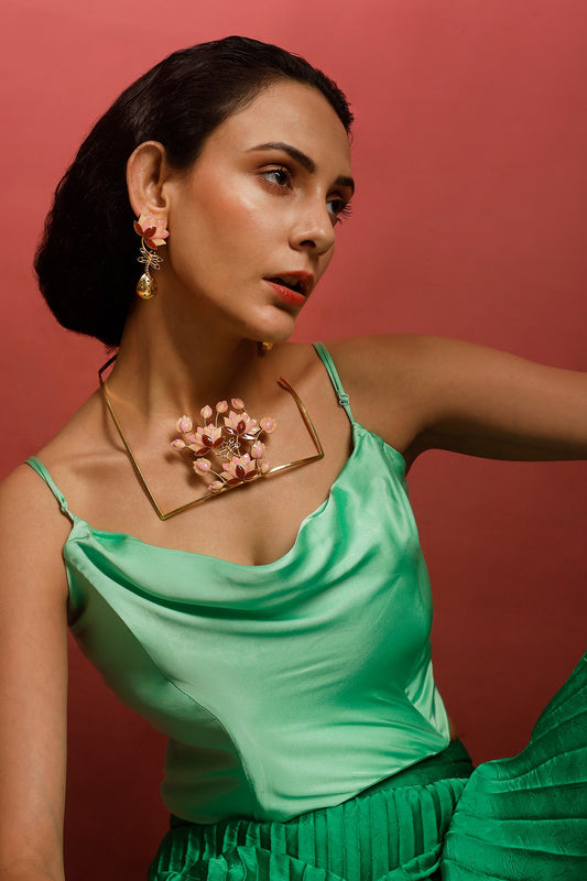 Gold Enamel Floral Choker Necklace 