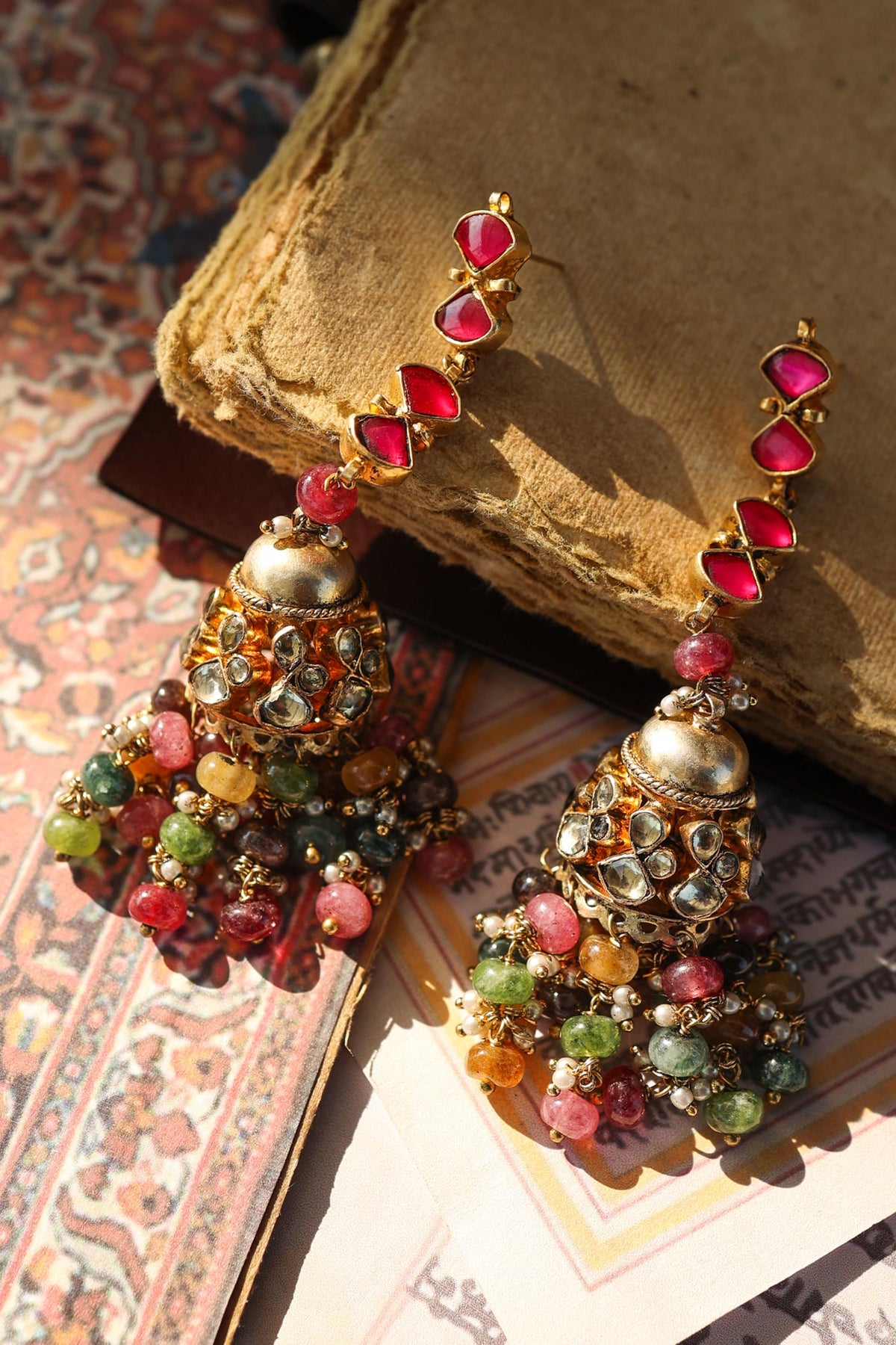 Kundan Multi Color Jhumka Earrings 