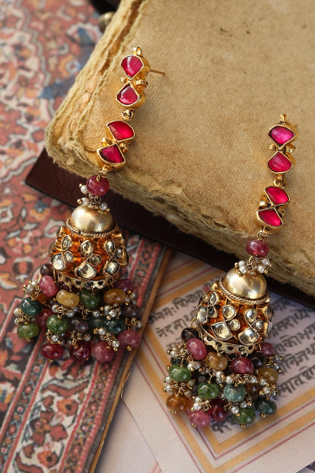 Kundan Multi Color Jhumka Earrings 