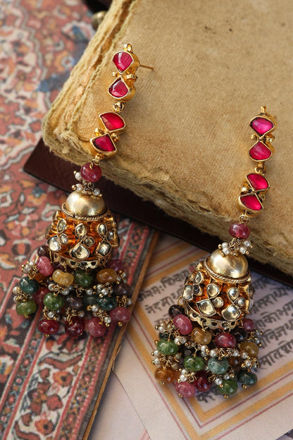 Kundan Multi Color Jhumka Earrings 