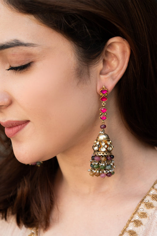 Kundan Multi Color Jhumka Earrings 