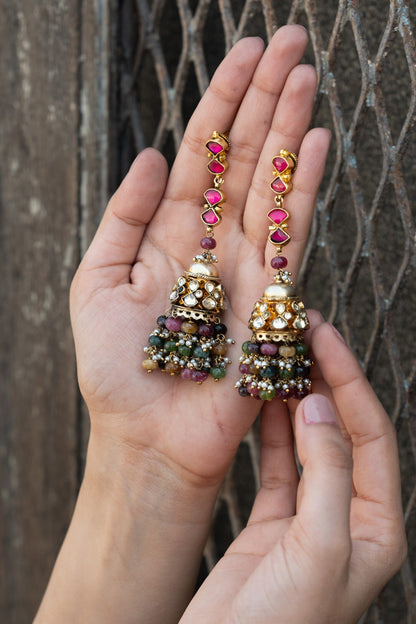 Kundan Multi Color Jhumka Earrings 