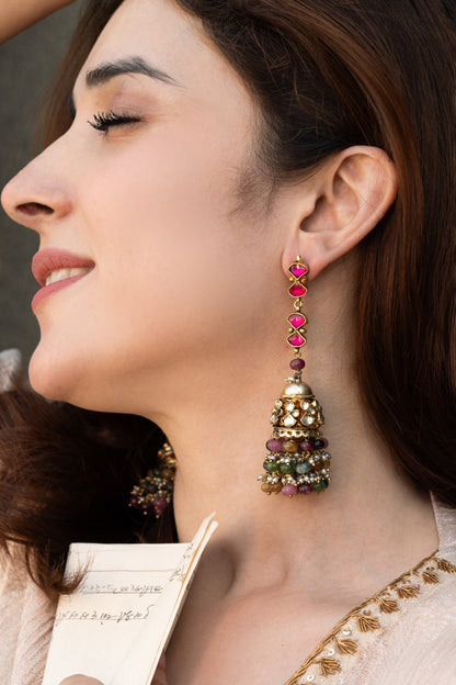Kundan Multi Color Jhumka Earrings 