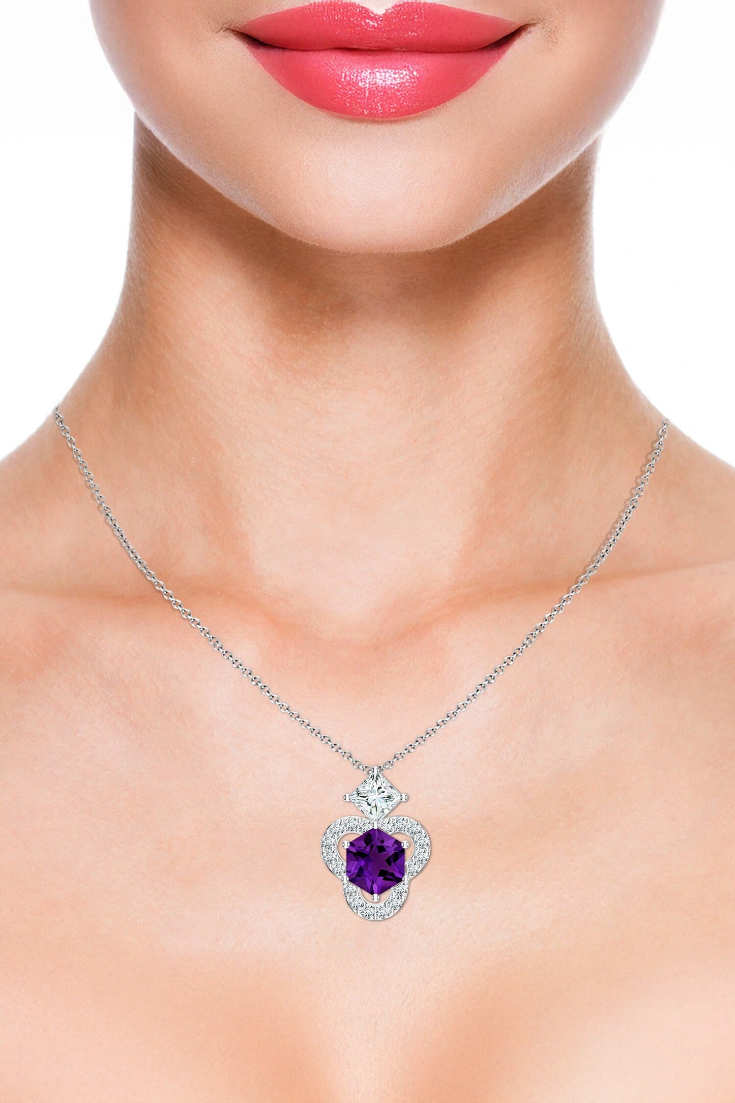 Amethyst Moissanite Pendant Necklace 