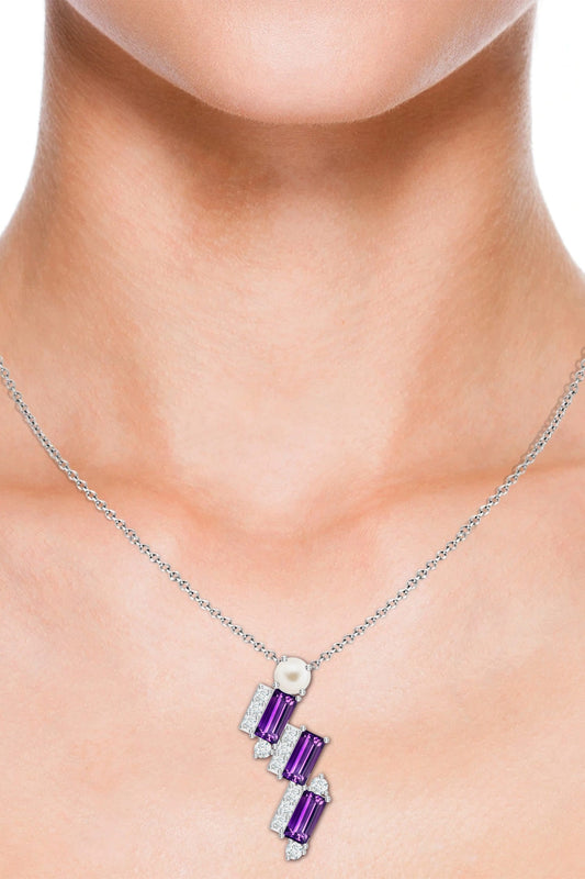 Contemporary Amethyst & Moissanite Pendant Necklace 