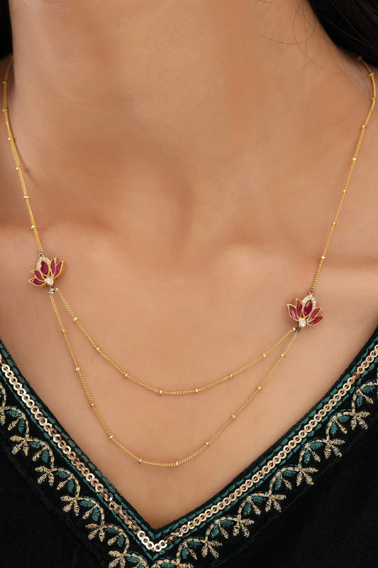 Gold Moissanite Lotus Pendant Necklace 