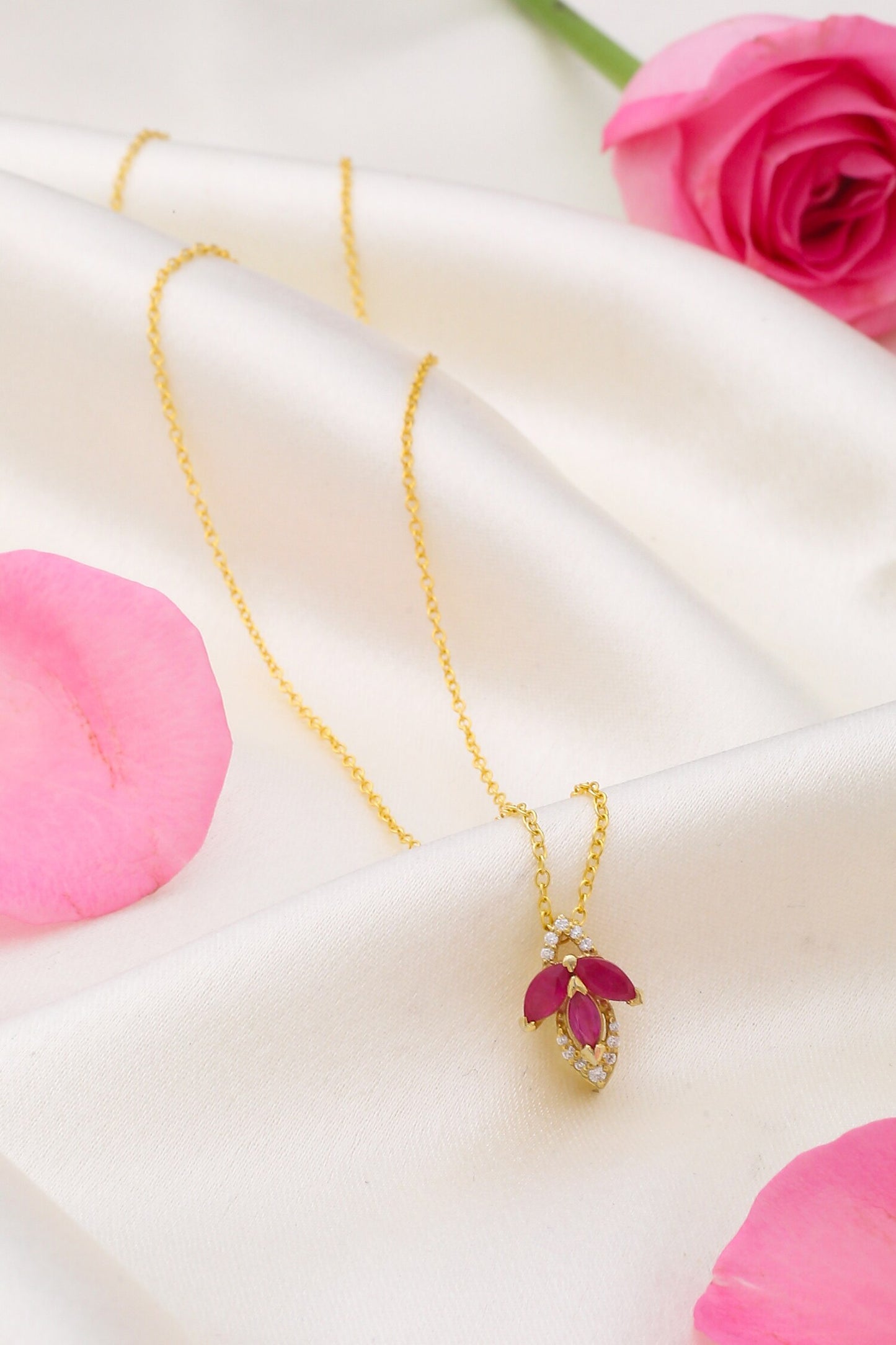 Gold Moissanite Ruby Pendant Necklace 