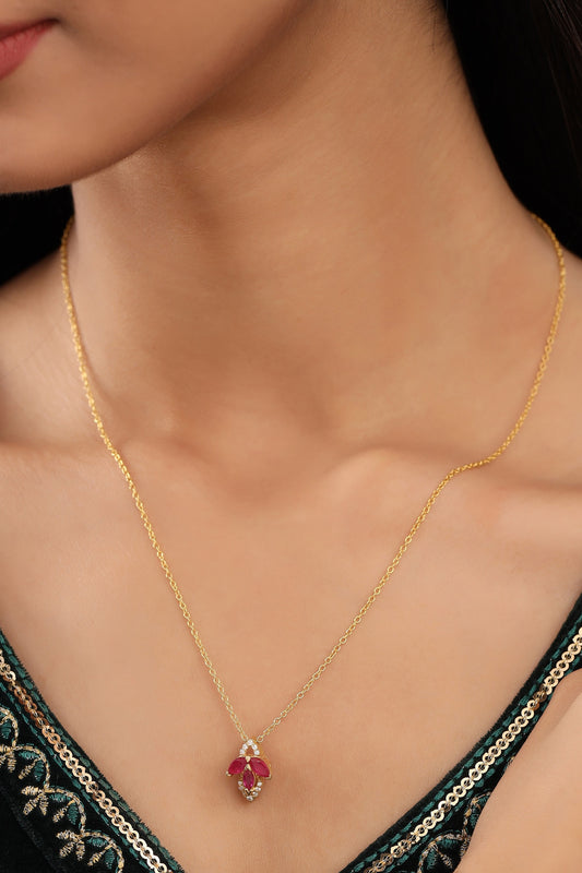 Gold Moissanite Ruby Pendant Necklace 