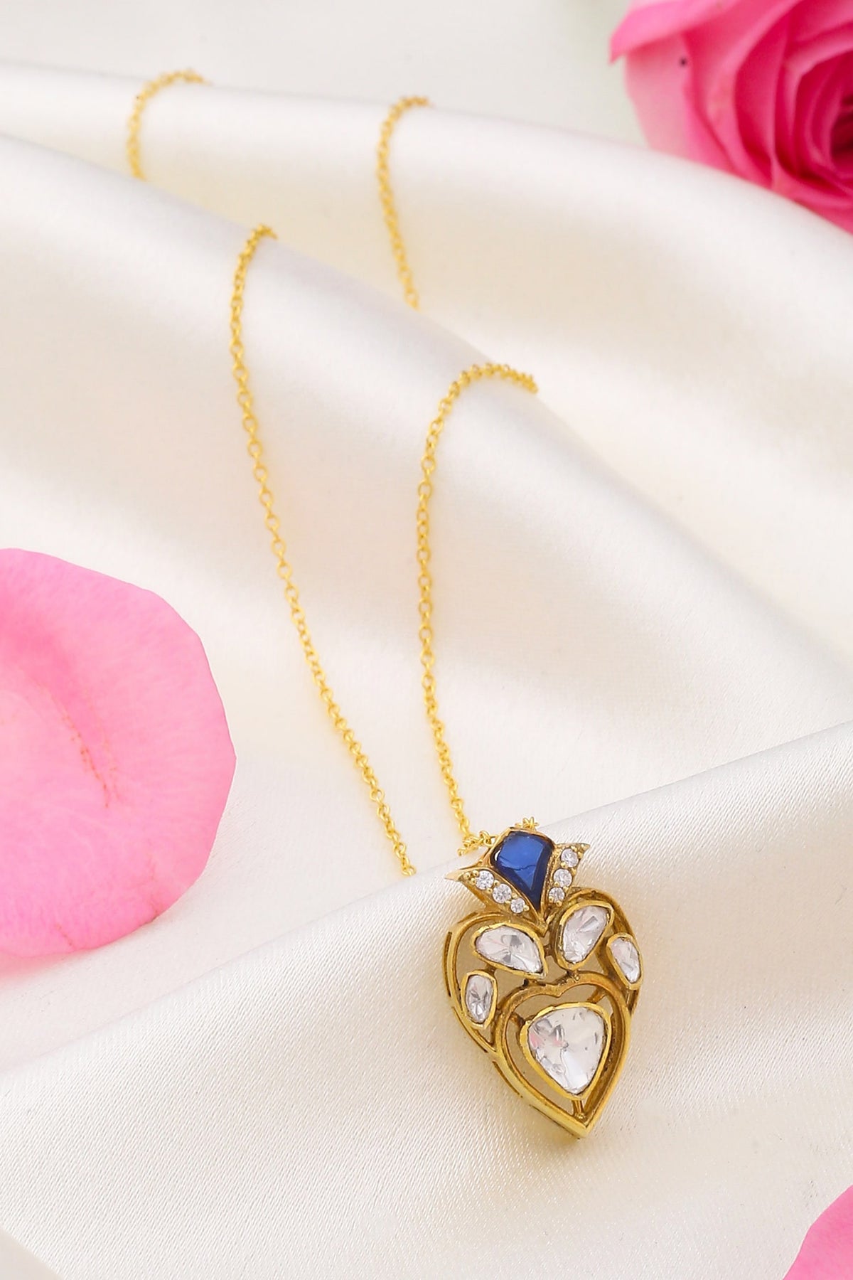 Gold Moissanite Heart Pendant Necklace 