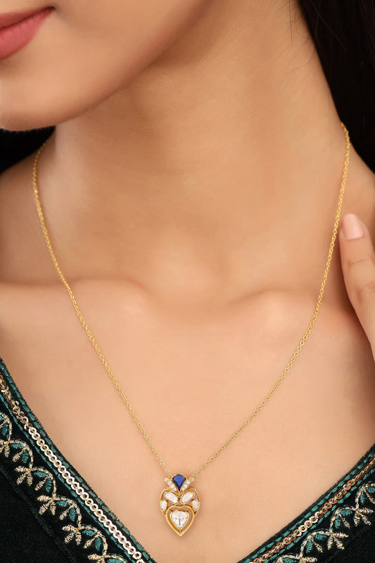 Gold Moissanite Heart Pendant Necklace 