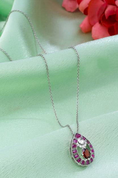 Garnet & Moissanite Pendant Necklace 