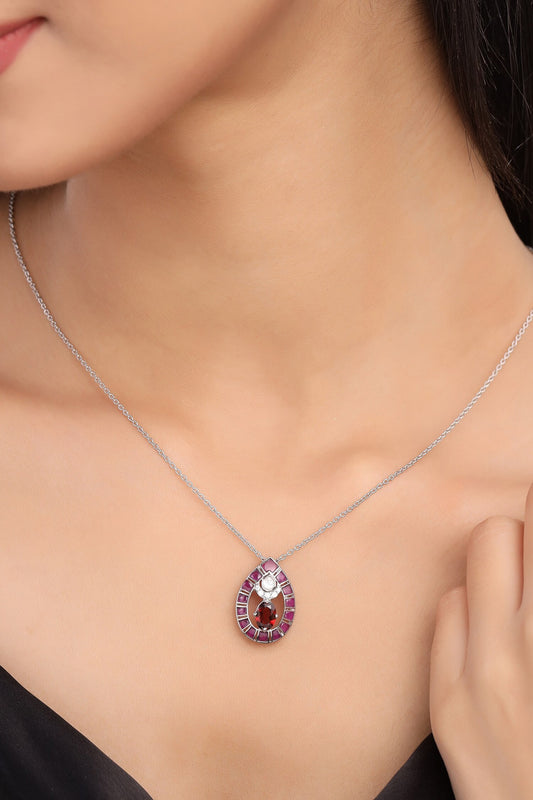 Garnet & Moissanite Pendant Necklace 