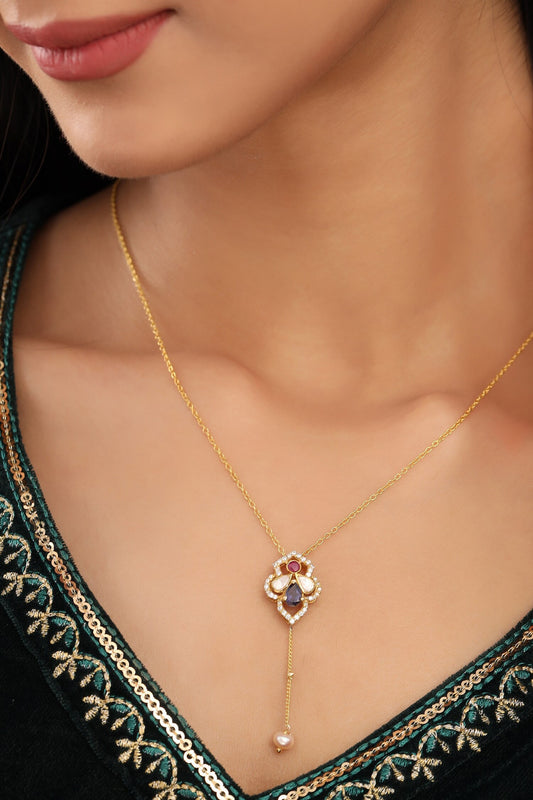 Gold Moissanite Lolite Pendant Necklace 