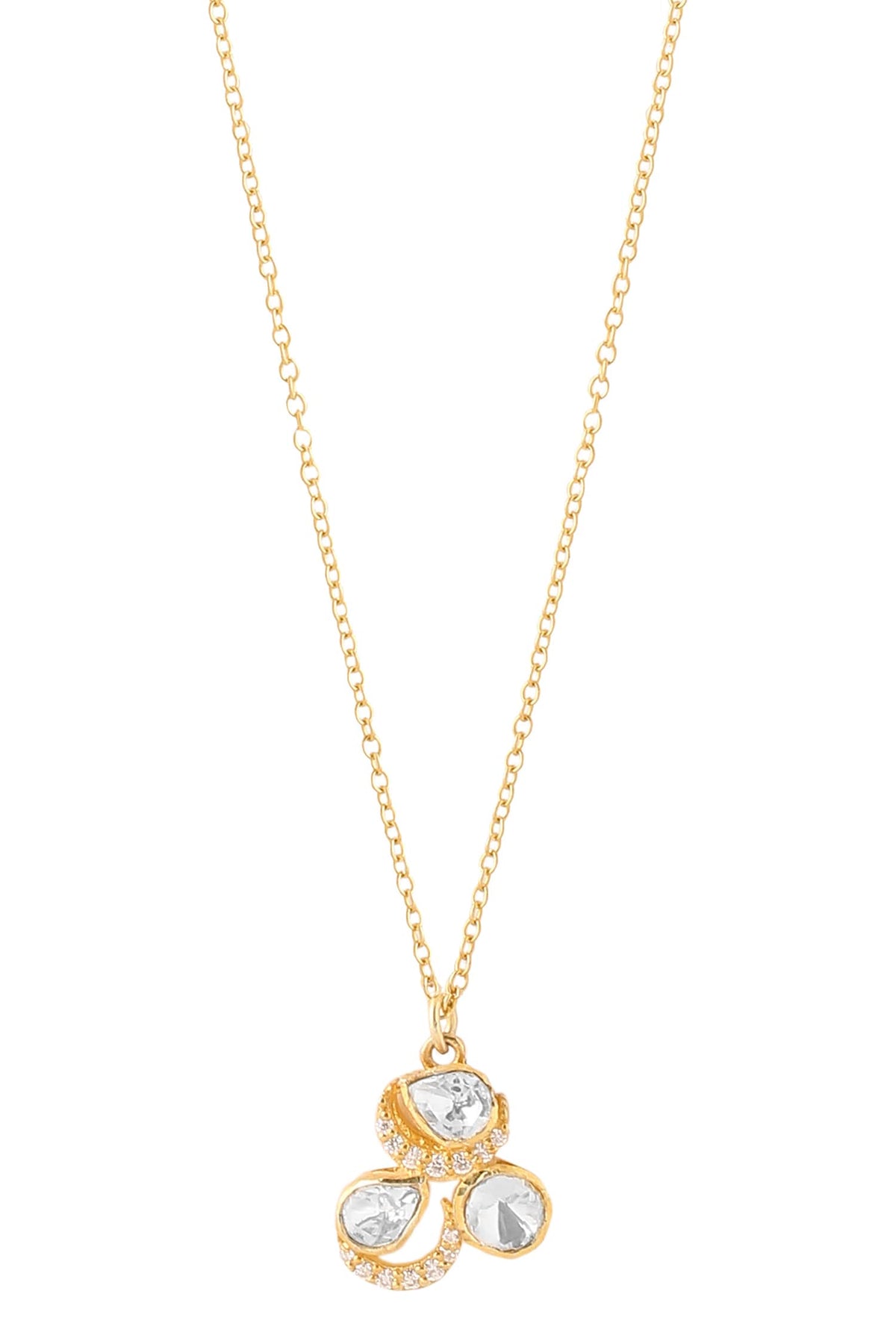 Gold Moissanite Polki Pendant Necklace 