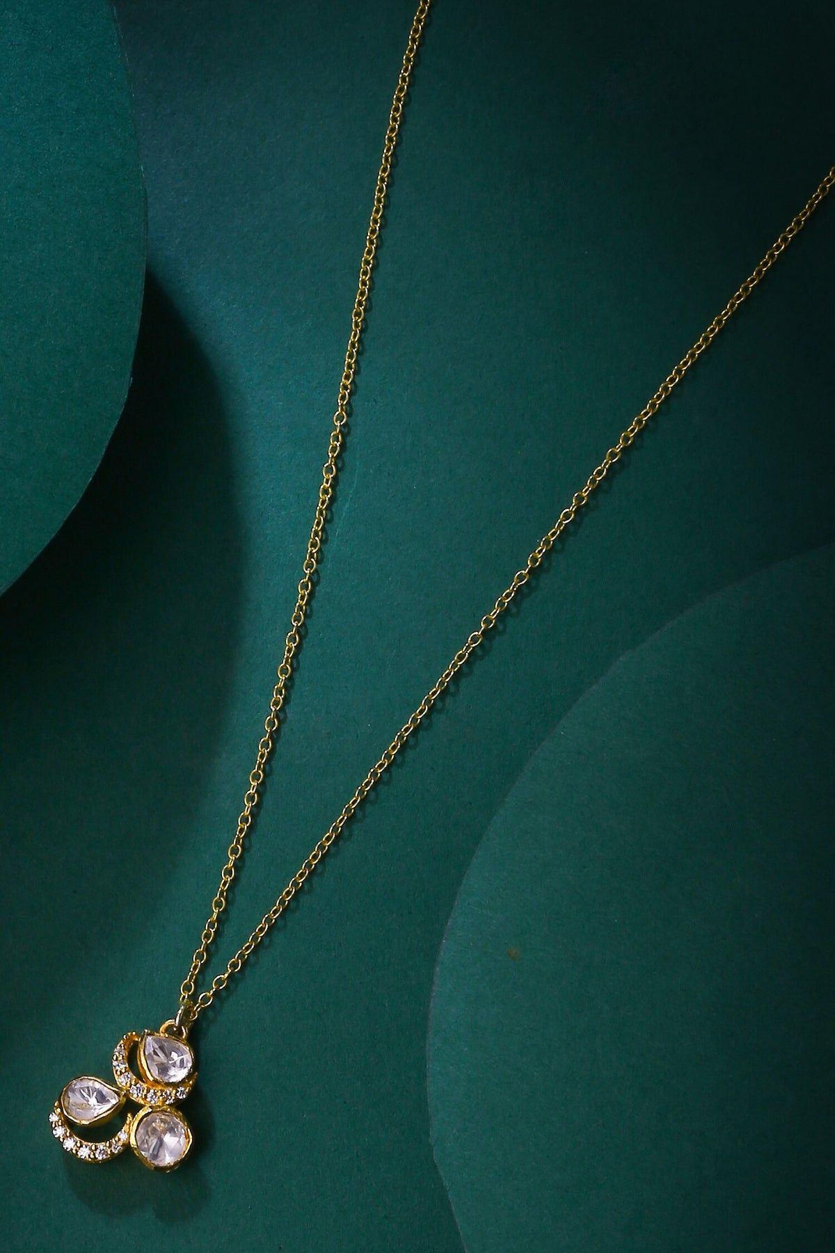 Gold Moissanite Polki Pendant Necklace 