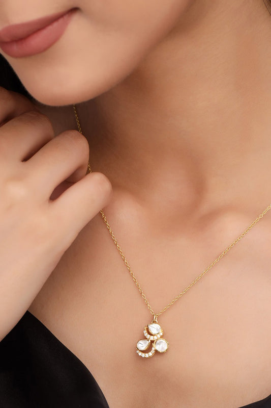 Gold Moissanite Polki Pendant Necklace 