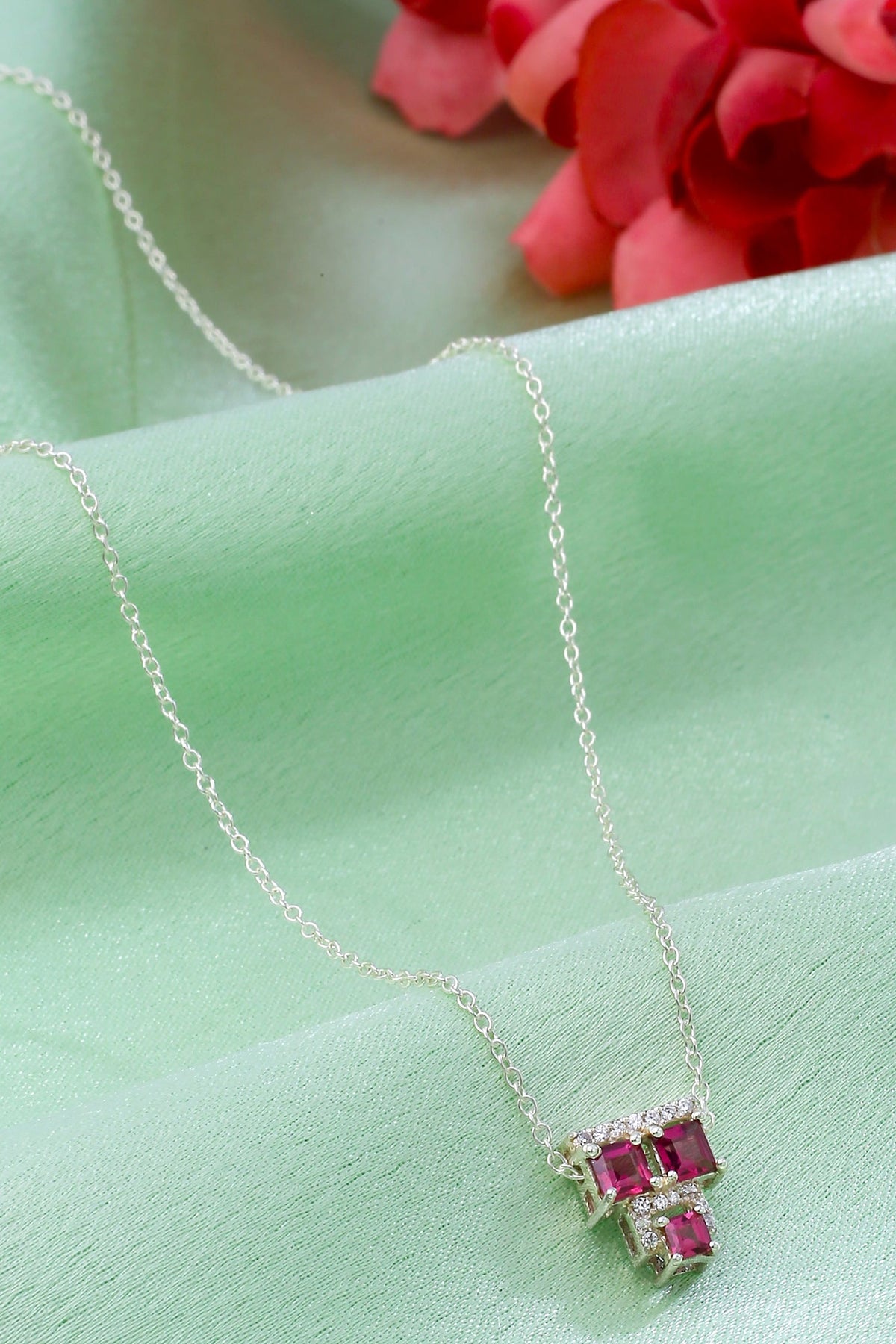 Contemporary Garnet Moissanite Pendant Necklace 