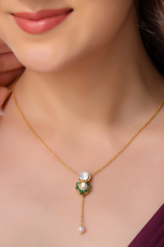 Gold Moissanite Polki Pendant Necklace 