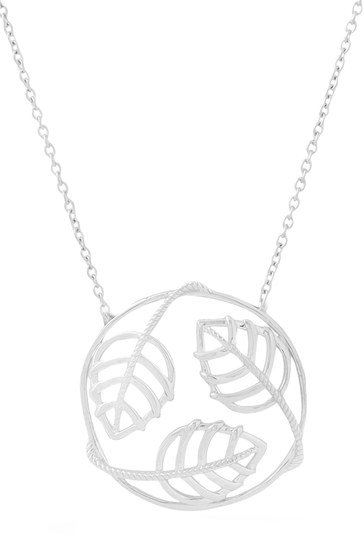 Leaf Design Sterling Silver Pendant Necklace 