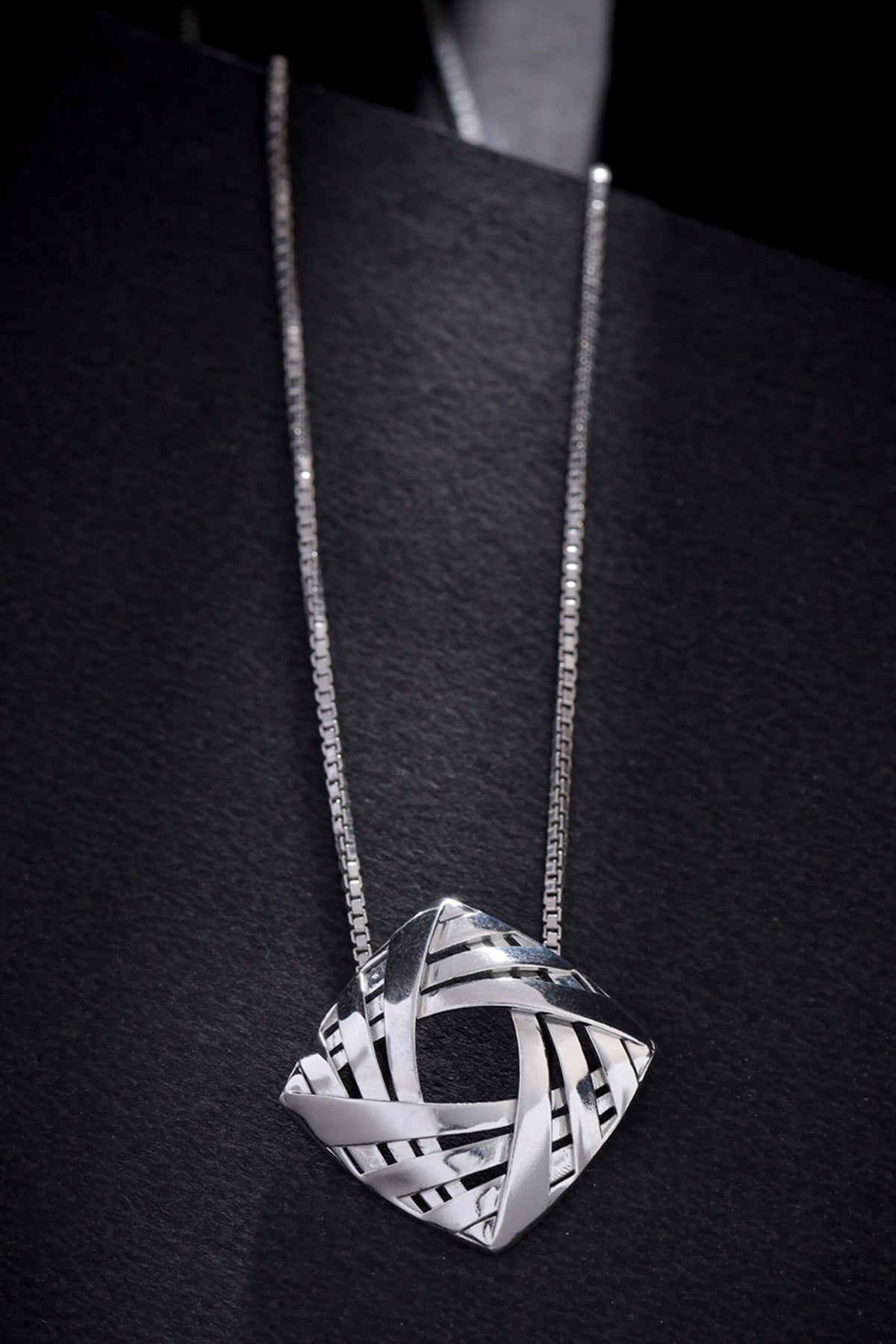 Contemporary Silver Pendant Necklace 