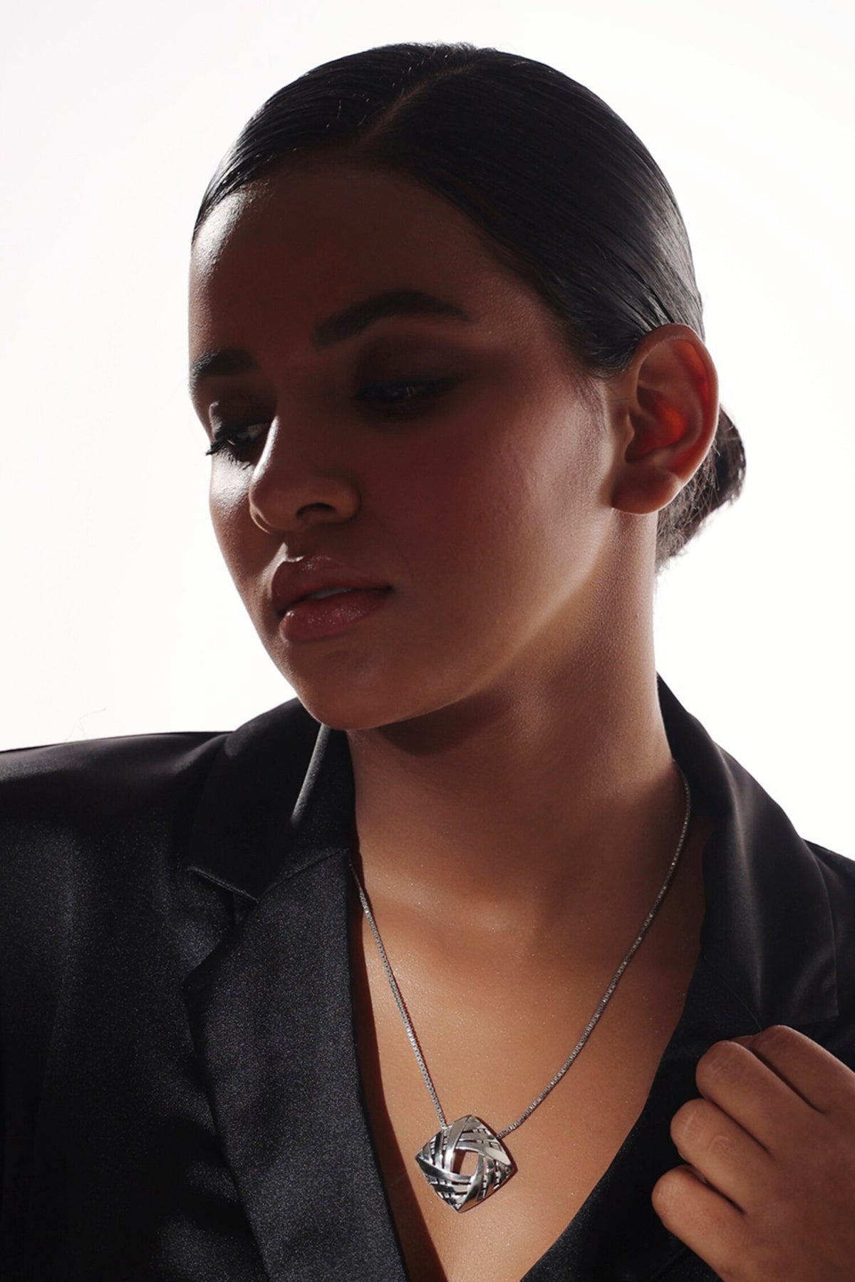 Contemporary Silver Pendant Necklace 
