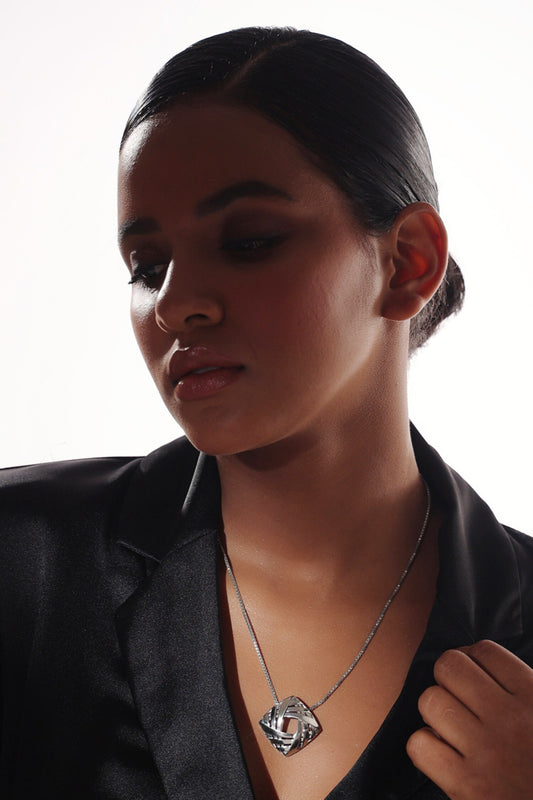 Contemporary Silver Pendant Necklace 