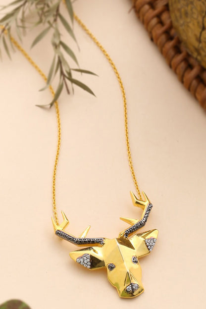 Moissanite Deer Head Pendant Necklace 