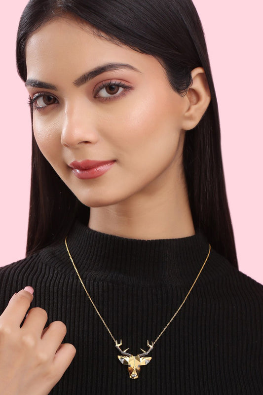 Moissanite Deer Head Pendant Necklace 