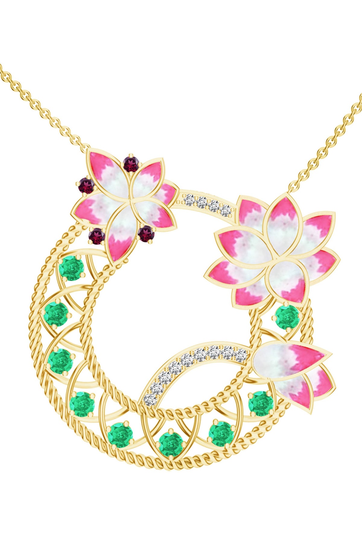 Floral Onyx Moissanite Pendant Necklace 