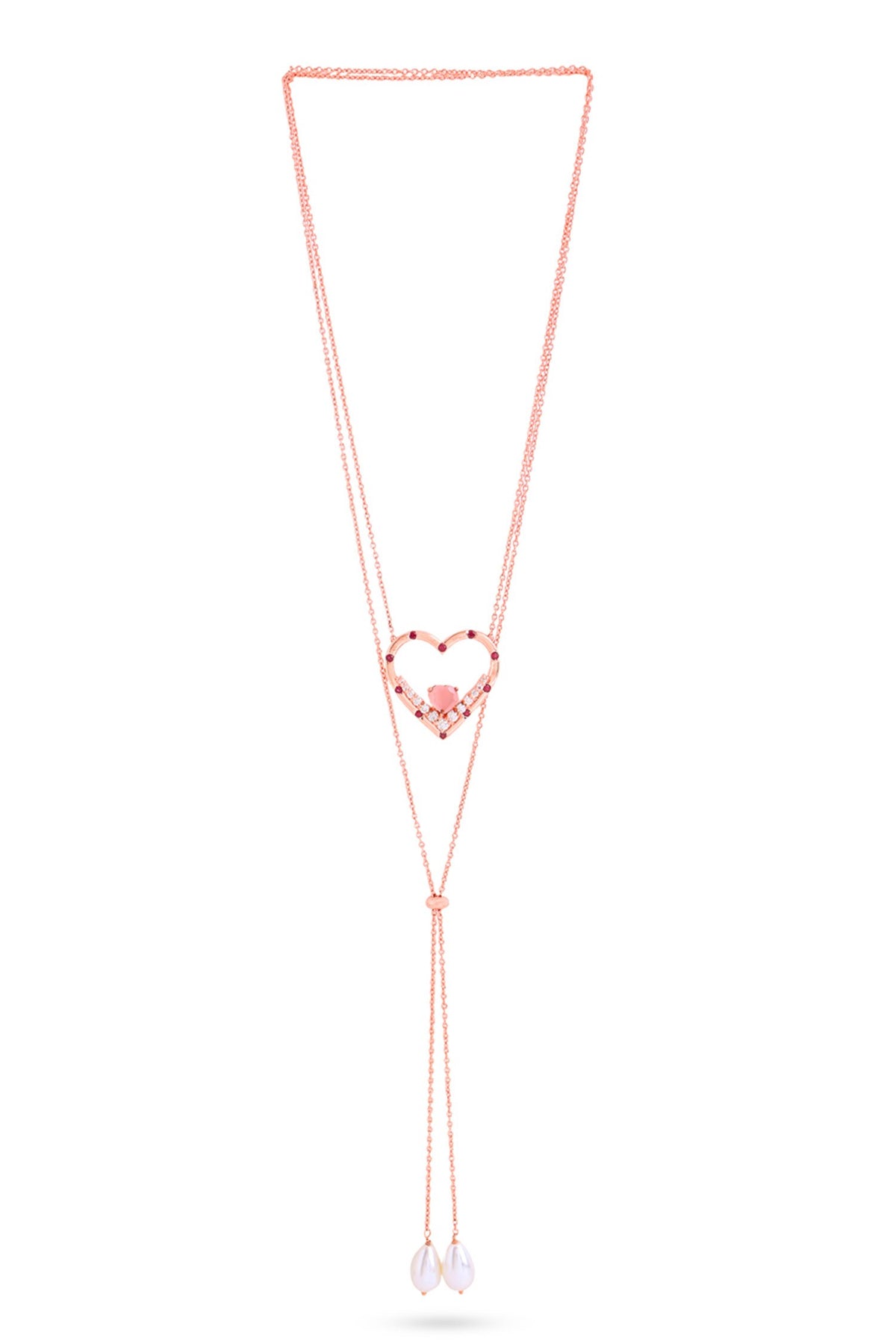 Garnet & Pink Chalcedony Heart Pendant Necklace 