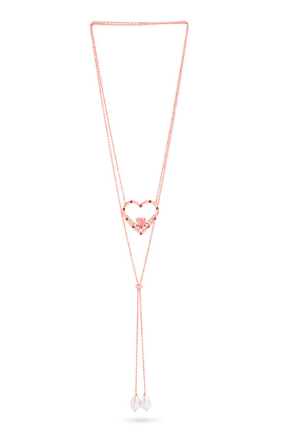 Garnet & Pink Chalcedony Heart Pendant Necklace 
