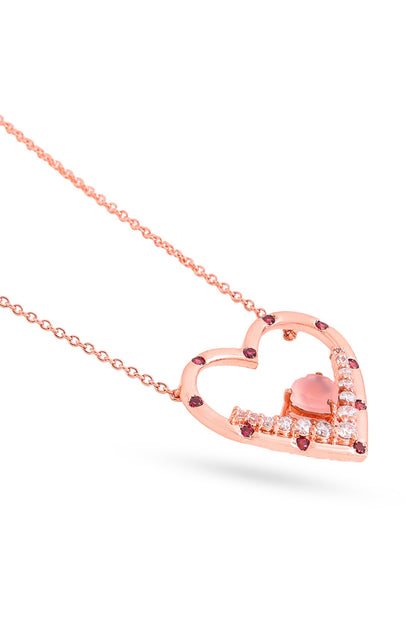 Garnet & Pink Chalcedony Heart Pendant Necklace 