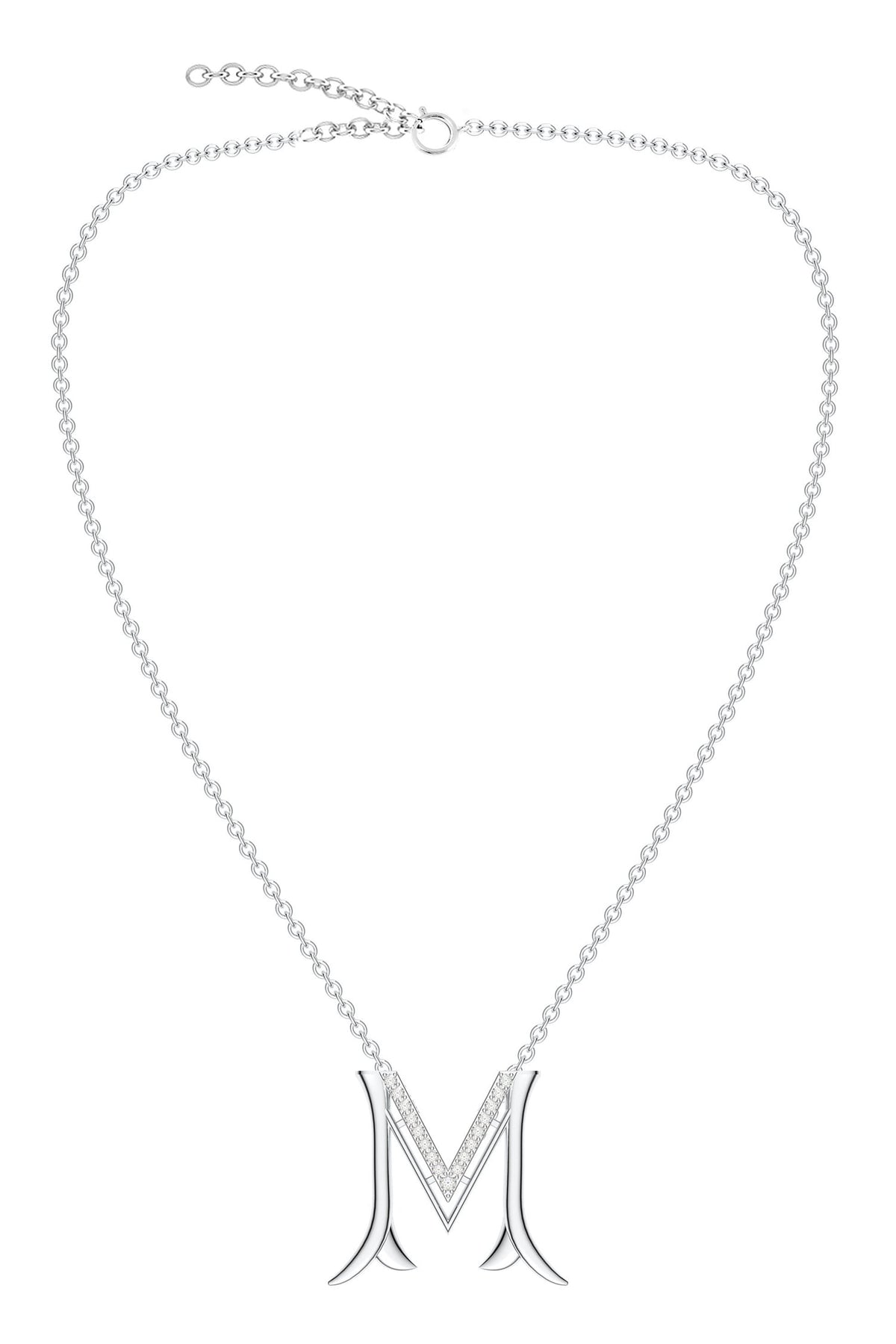 Moissanite Silver Initial Pendant Necklace 