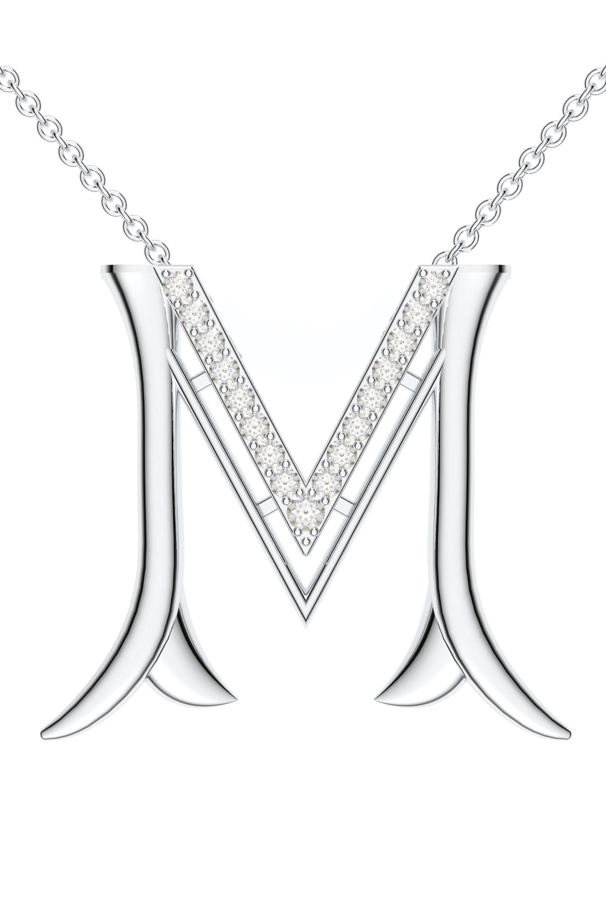 Moissanite Silver Initial Pendant Necklace 