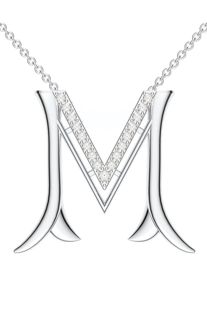 Moissanite Silver Initial Pendant Necklace 