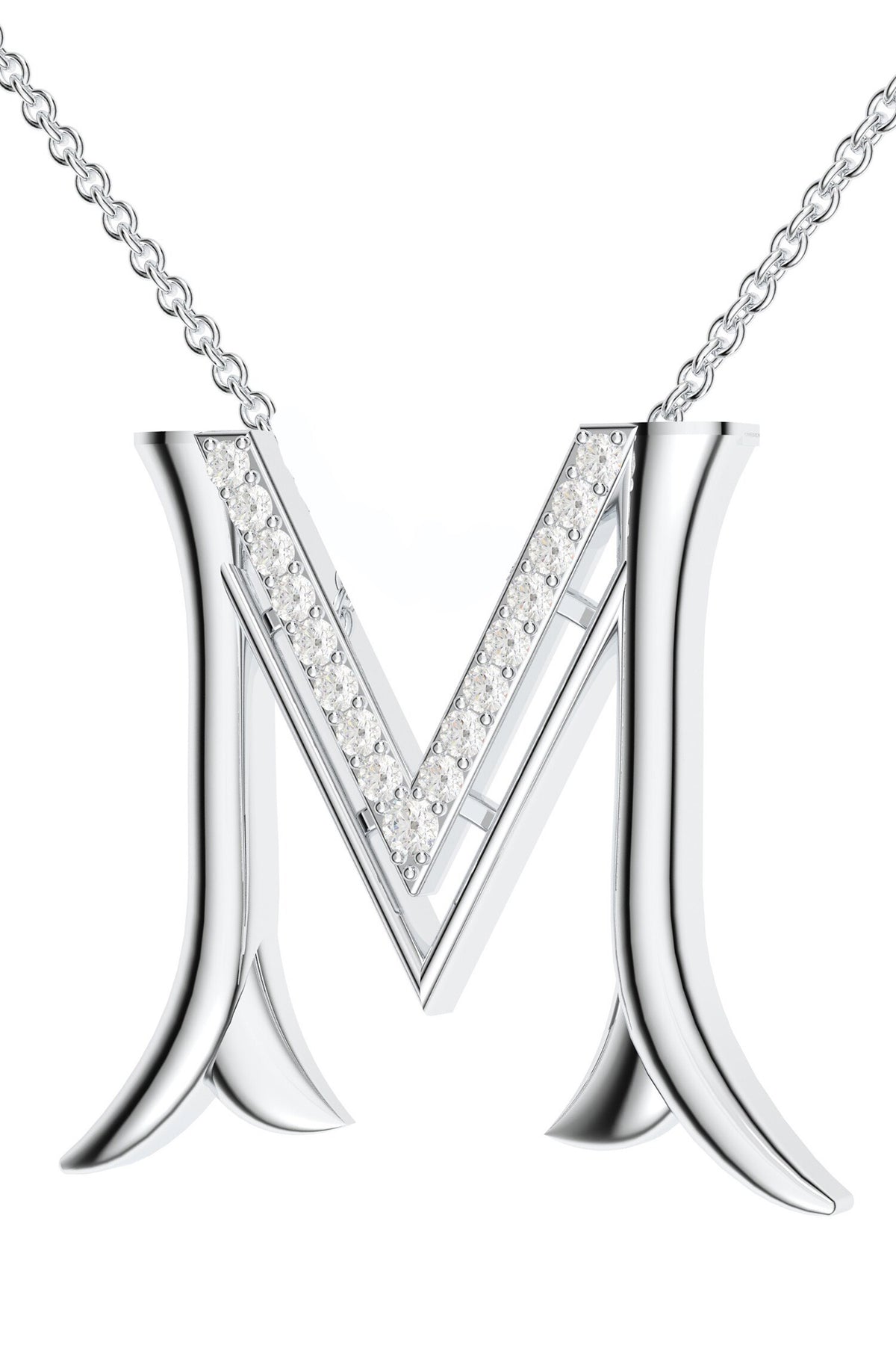 Moissanite Silver Initial Pendant Necklace 