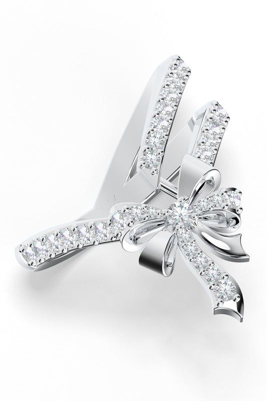 Moissanite Bow Design Sterling Silver Ring 