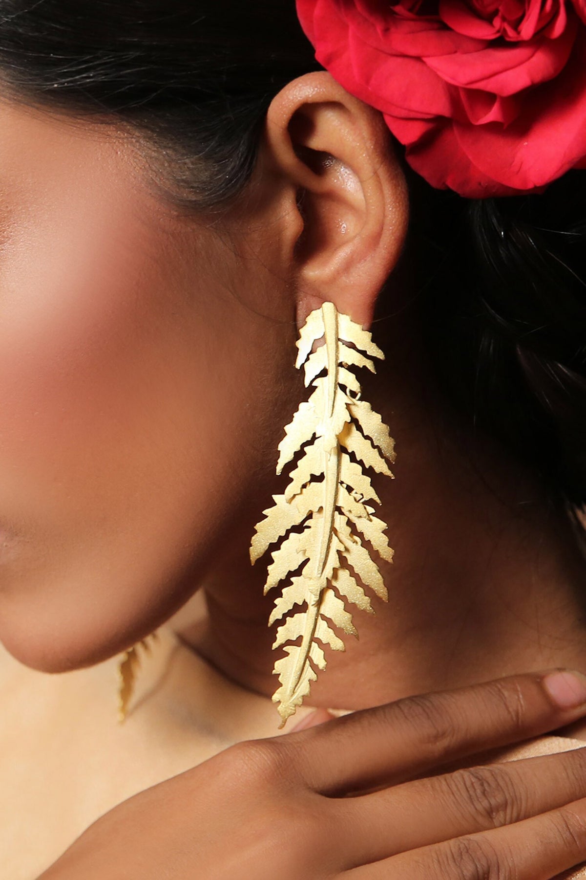 Gold Leaf Design Dangler Earrings 