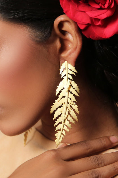 Gold Leaf Design Dangler Earrings 