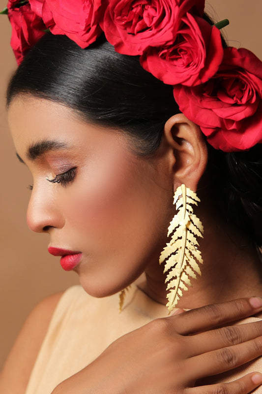 Gold Leaf Design Dangler Earrings 