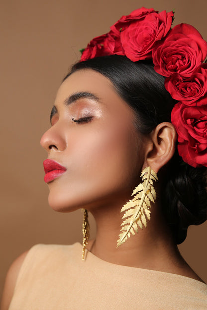 Gold Leaf Design Dangler Earrings 