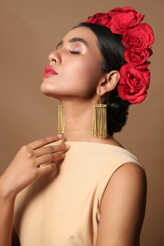 Contemporary Gold Long Earrings 