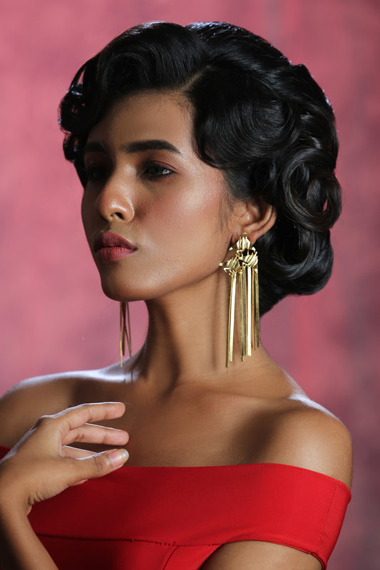 Long Gold Plated Designer Earrings 