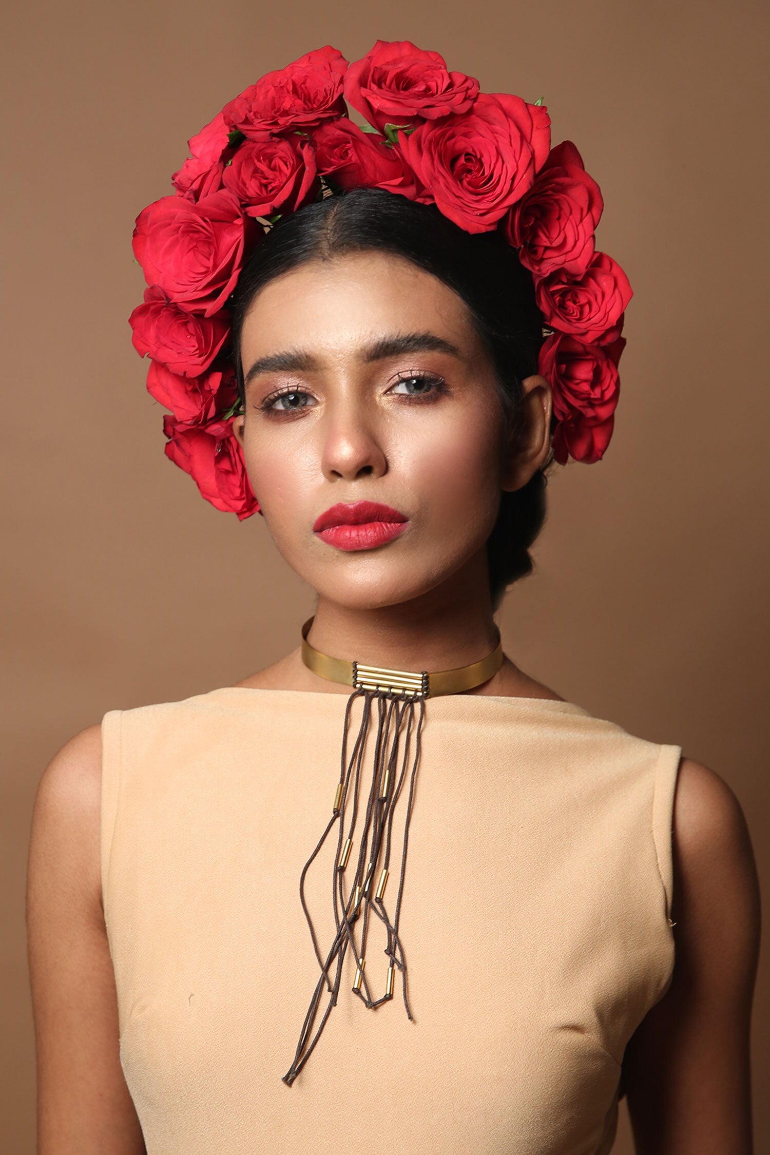 Gold Brass Contemporary Choker Necklace 
