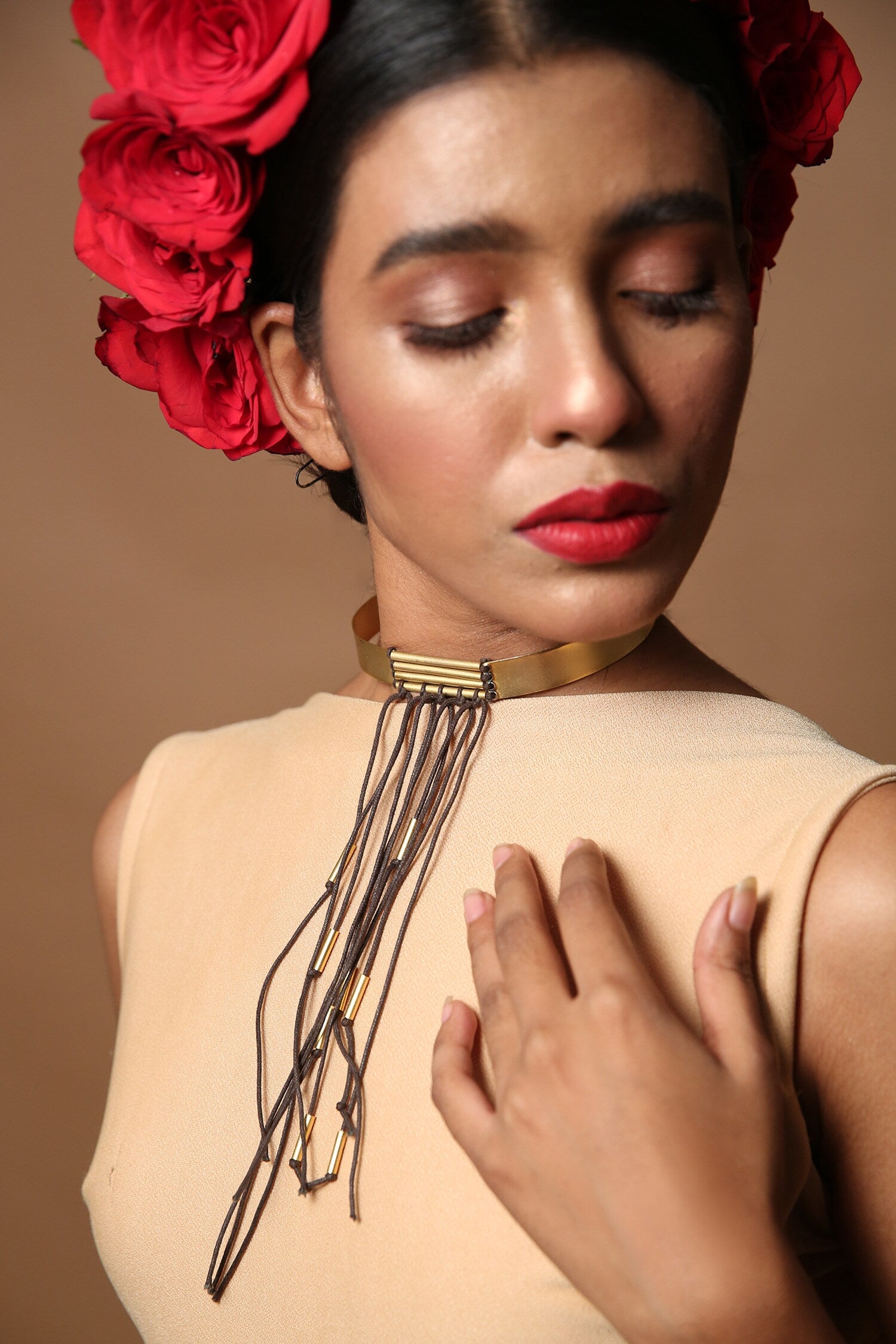 Gold Brass Contemporary Choker Necklace 