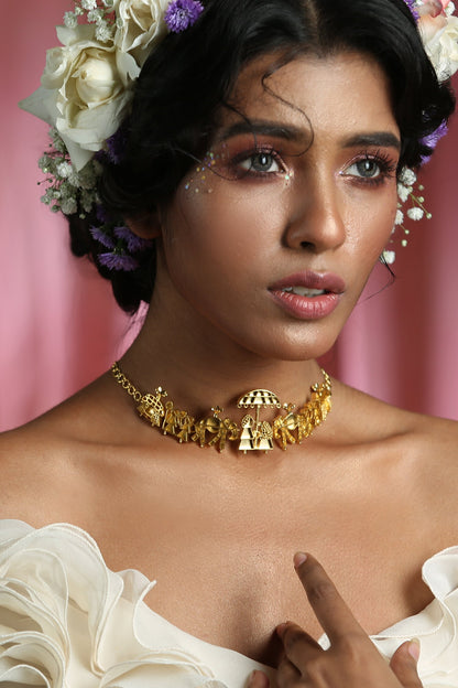 Gold Plated Brass Choker Necklace 